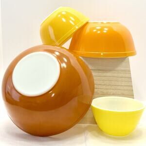 Vintage Pyrex Citrus Daisy Glass Nesting Mixing Bowls Set Of 4 401 402 403 & 404